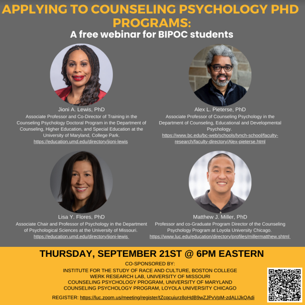 flyer for counseling psych webinar