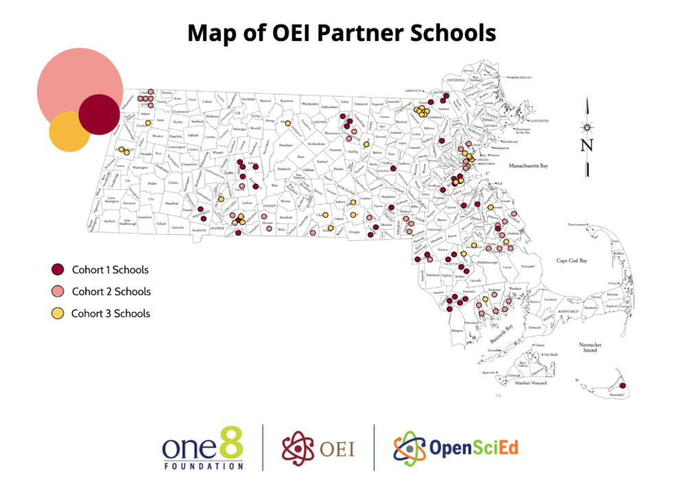 map of OEI partner schools in Massachusetts