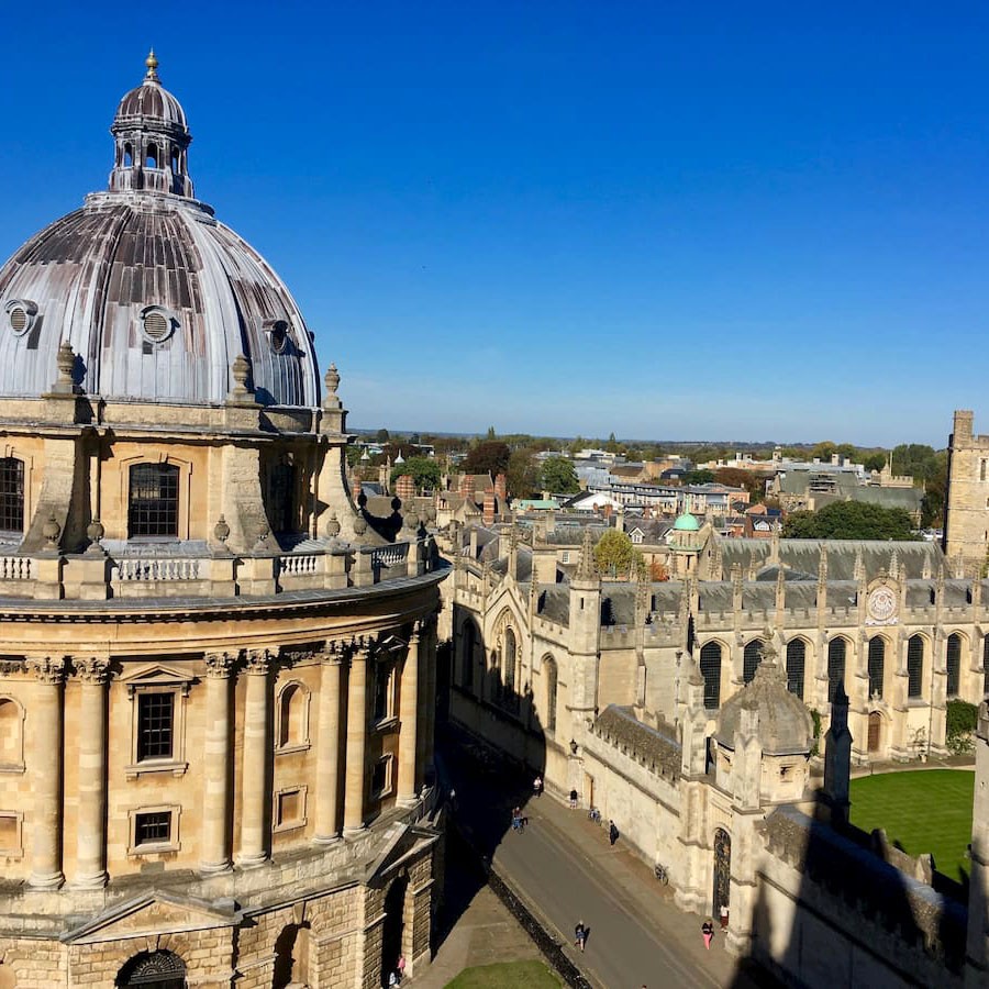 Julia Bloechl '20 captured this view from the tower of the University Church of St. Mary the Virgin at Oxford University, where she studied abroad last year. At left is the Radcliffe Camera, a library constructed in 1748.