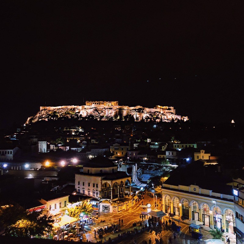 Ellie Kalemkeridis '20 took this photo from a rooftop in Monastiraki Square in Athens, Greece, where the Parthenon is lit every night and shines over the entirety of the city atop the Acropolis.