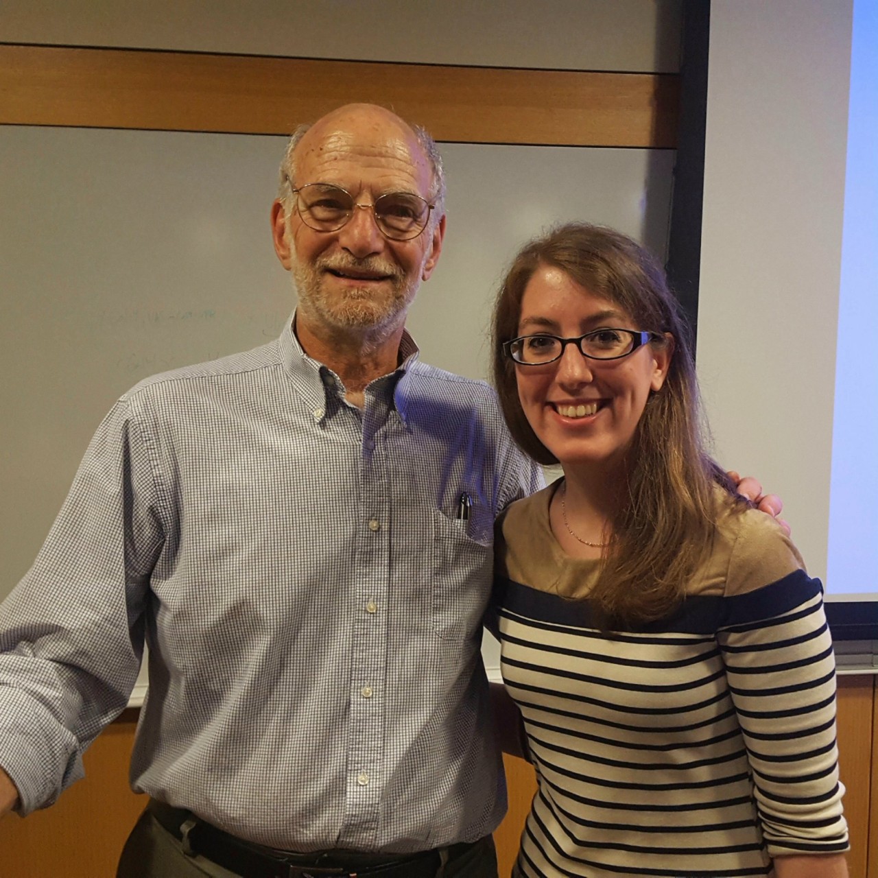 Photo of Biology Graduate Student, Mary Ann Collins with Nobel Laurette Michael Rosbash