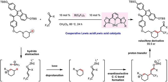 Enantioselective Synthesis of N-Alkylamines through β-Amino C–H Functionalization Promoted by Cooperative Actions of B(C6F5)3 and a Chiral Lewis Acid Co-Catalyst