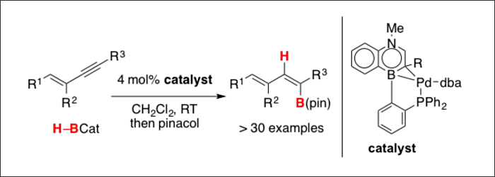 Site- and Stereo-selective trans-Hydroboration of 1,3-Enynes Catalyzed by 1,4-Azaborine-Based Phosphine-Pd Complex