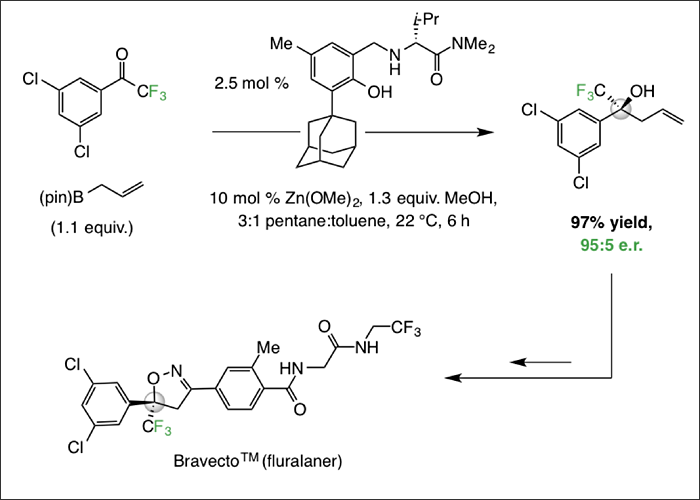 Catalytic enantioselective addition of organoboron reagents to fluoroketones controlled by electrostatic interactions
