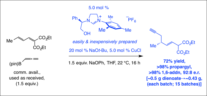 Catalytic enantioselective 1,6-conjugate additions of propargyl and allyl groups