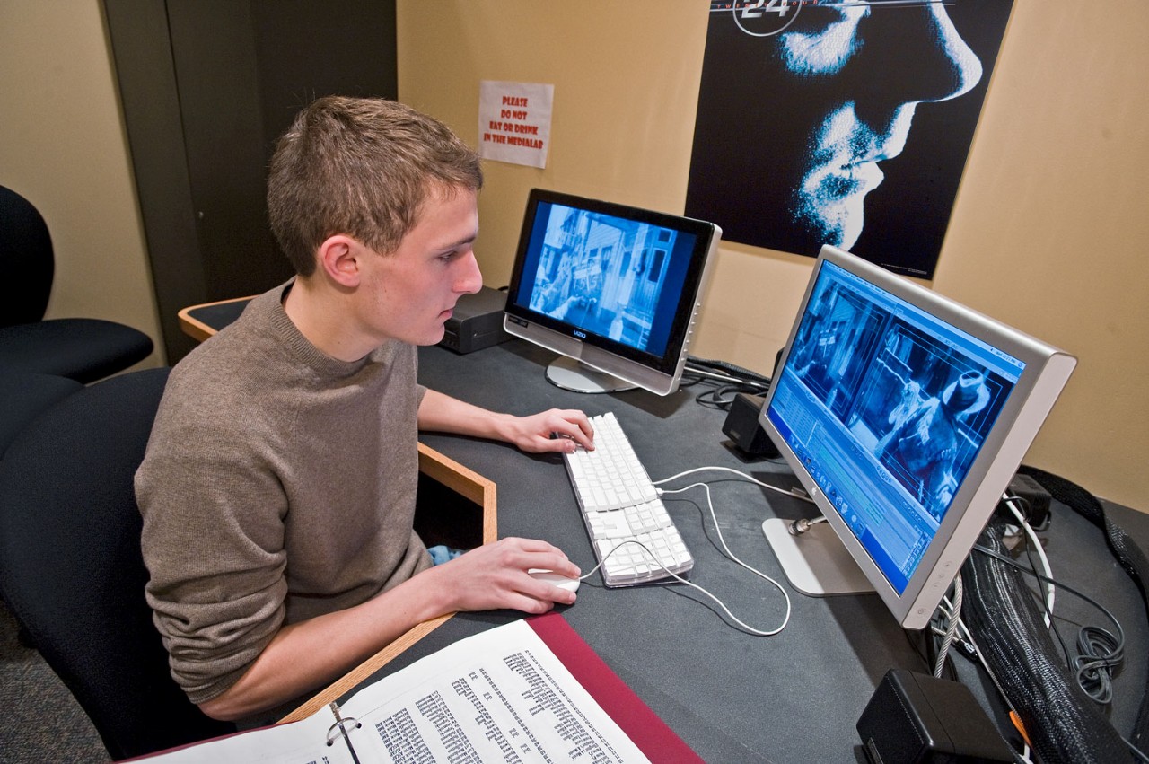 Student editing in the Media Lab