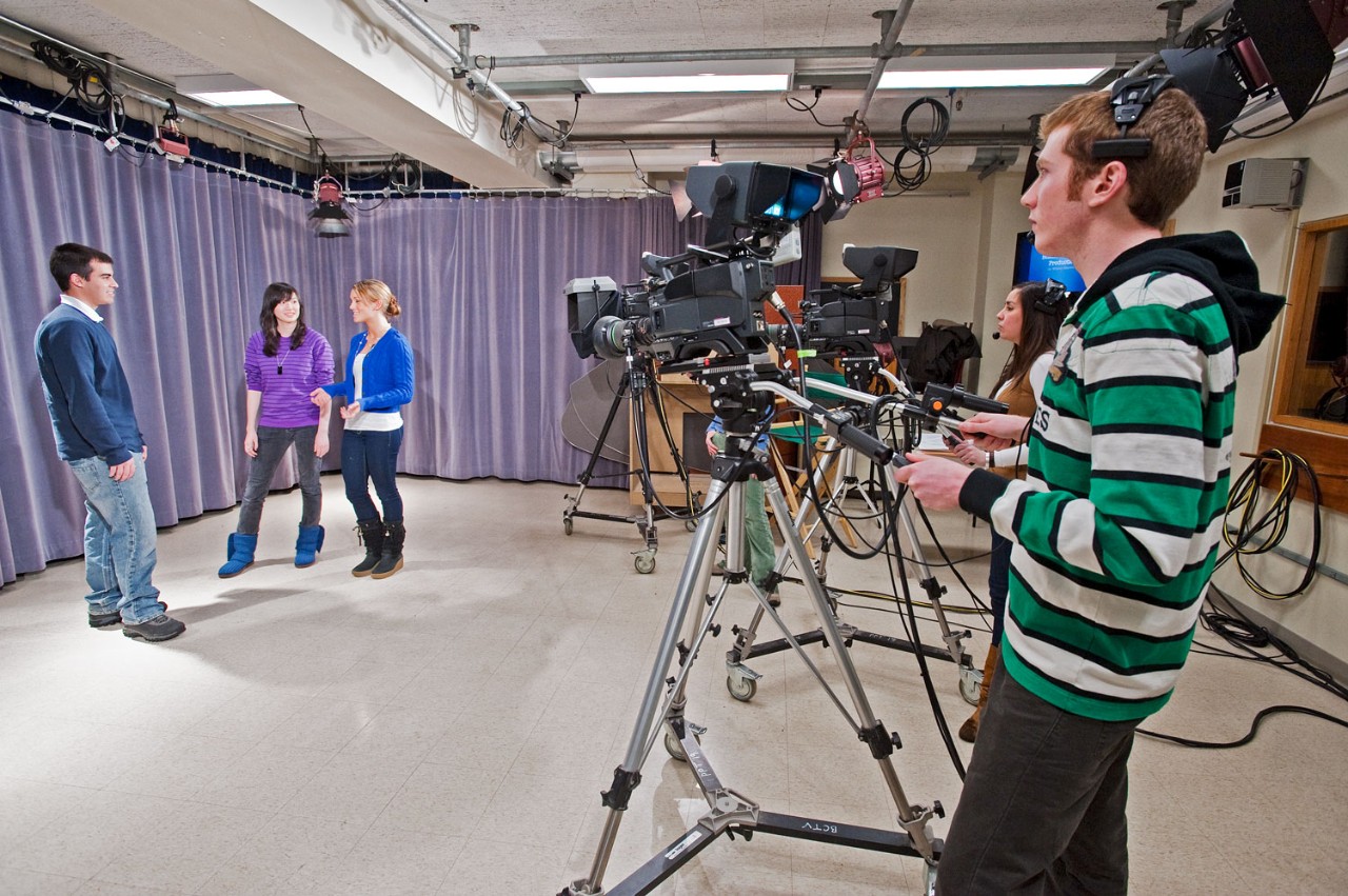 Students filing in the video production studio