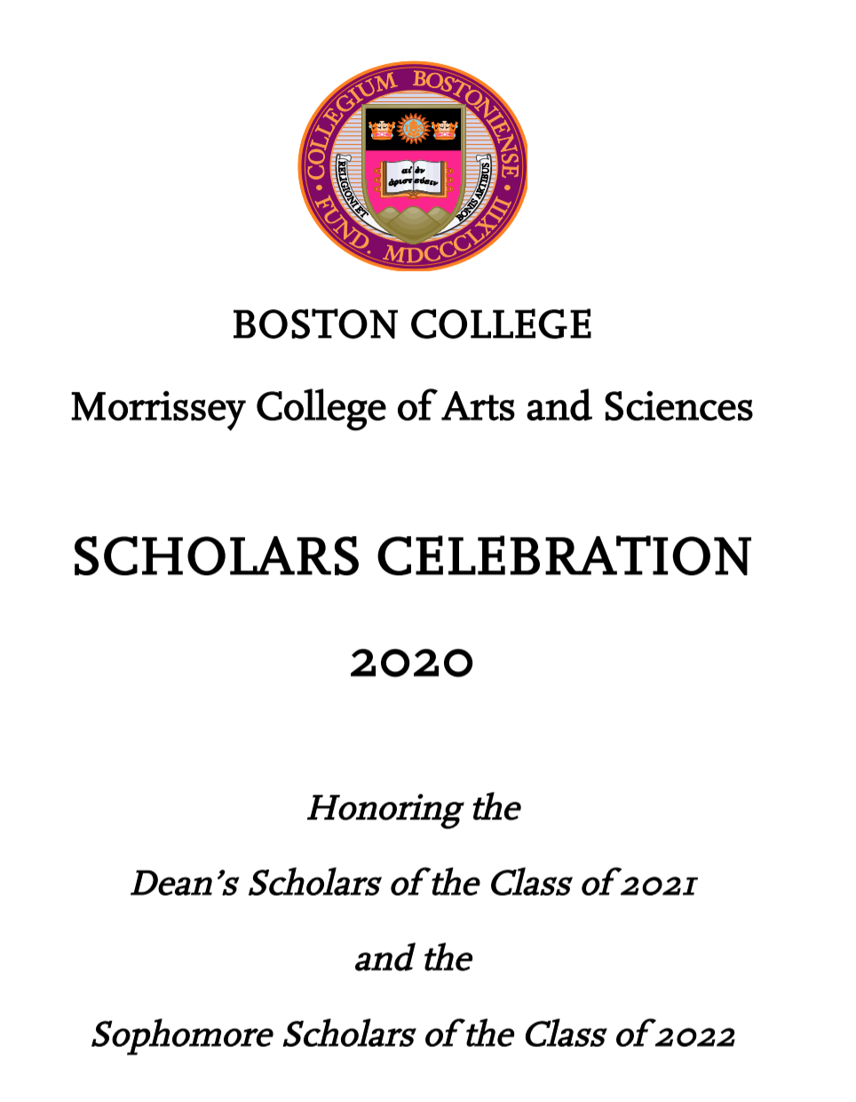 Photo of Dean's and Sophomore Scholars 2019-2020