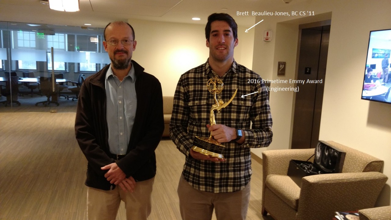 Photo of  CS Department Chairperson Sergio Alvarez and BC alum Brett Beaulieu-Jones