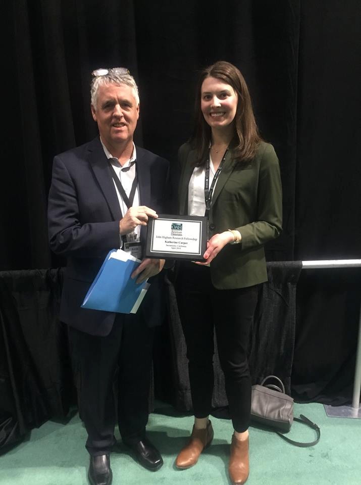 Photo of Carper given John Higham Award