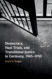 Photo of Pendas's book Democracy, Nazi Trials, and Transitional Justice in Germany, 1945–1950