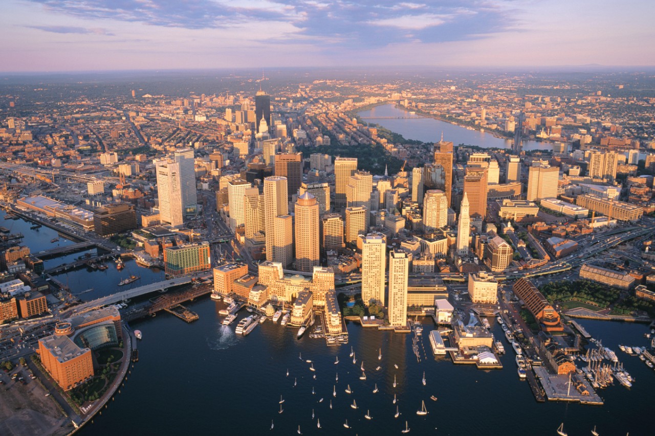 DC5797 Aerial view of waterfront downtown, Boston, MA