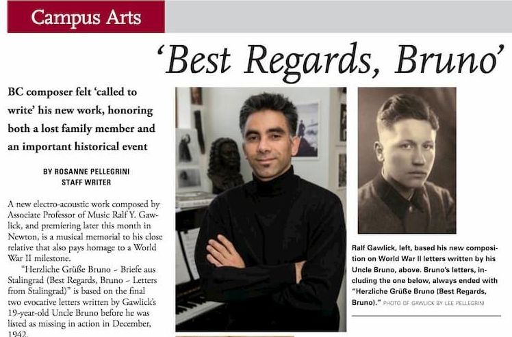Photo of BC Music Professor Ralf Gawlick - BC Chronicle March 14 article photo