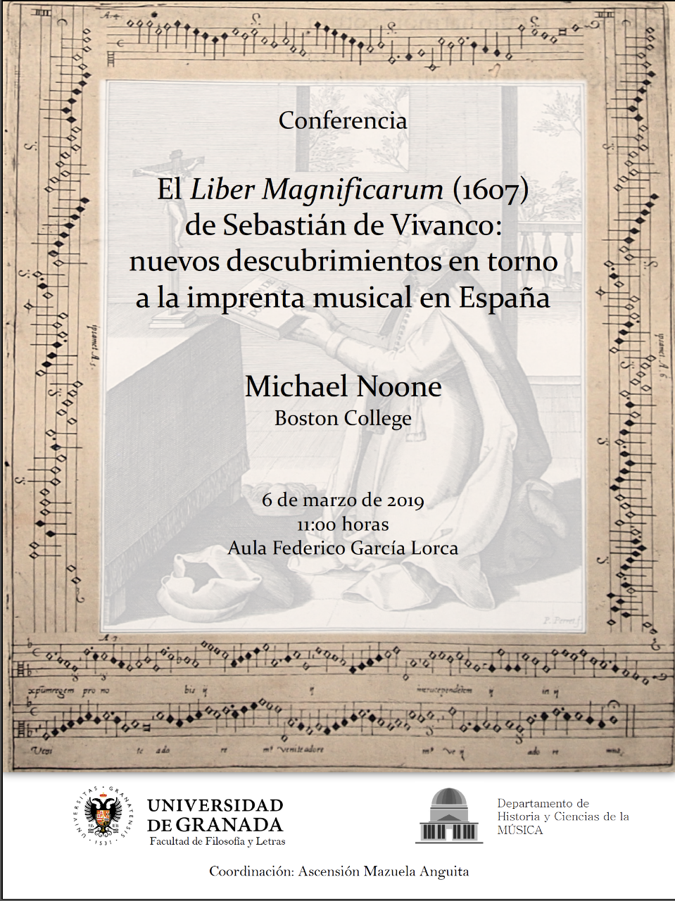 Photo of Presentation flyer for Spanish Sacred Music lecture in Granada, Spain
