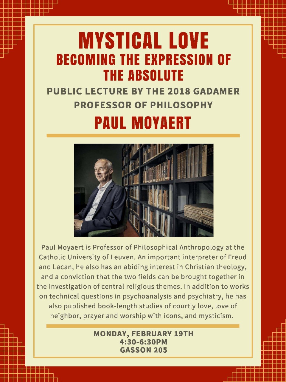 Photo of 2018 Gadamer Professor Paul Moyaert Lecture