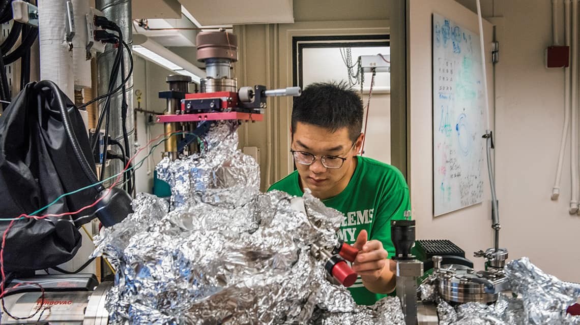 Student with equipment