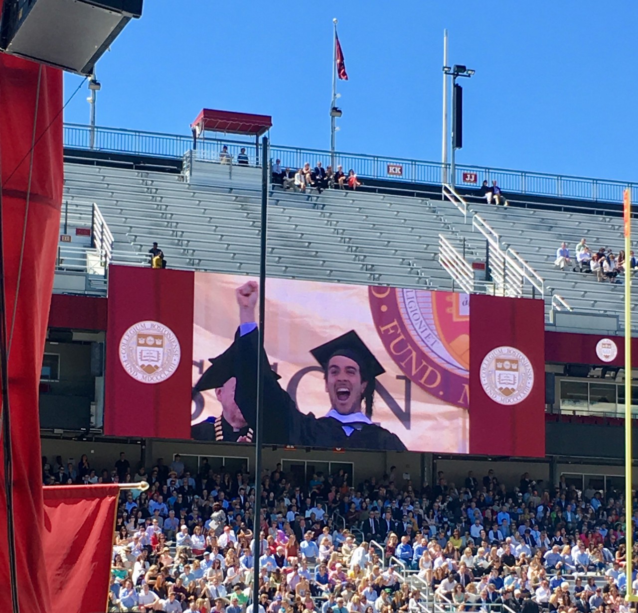 Photo of Italian Masters Student Enrico Carnevali as Degree Representative at BC Commencement May 2018