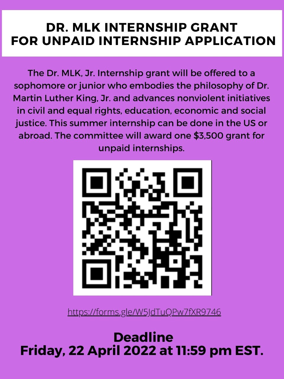 Photo of MLK, Jr. Internship Grant for Unpaid Internship - Flyer