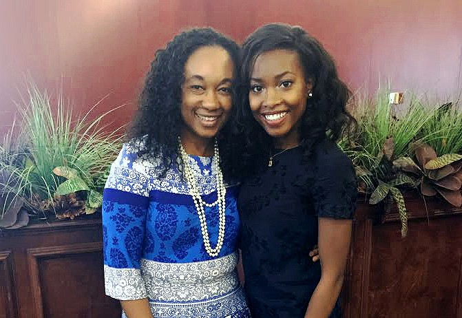 Photo of Ines Maturana Sendoya, director of BC's Thea Bowman AHANA & Intercultural Center, with Brown Award winner Sammie-Marie Oluyede.