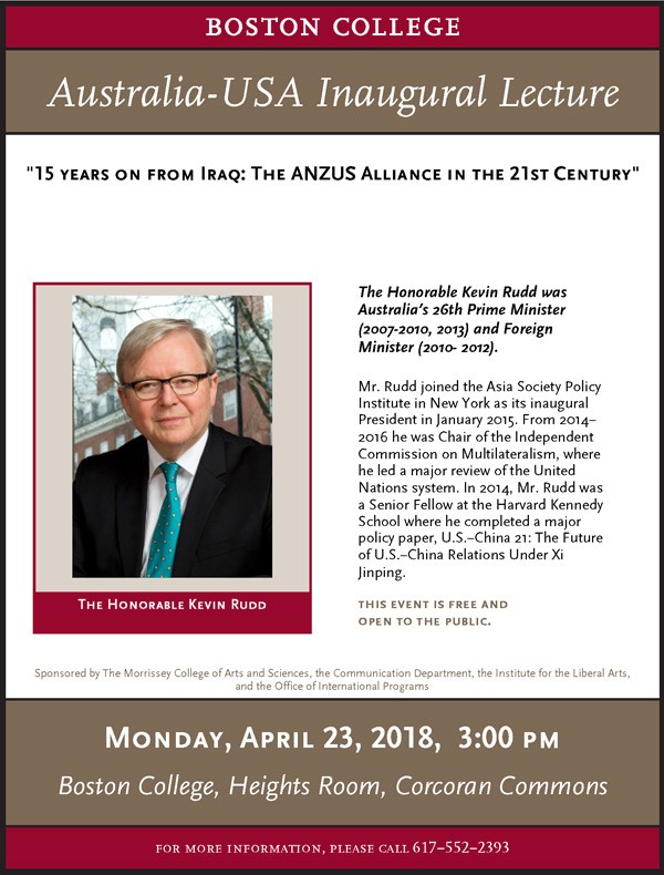 Photo of President of the Asia Society Policy Institute Kevin Rudd speaks at BC