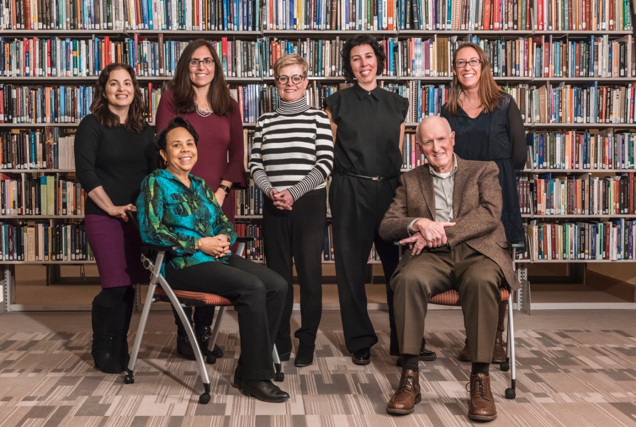 BCSSW contributors to Grand Challenges for Social Work and Society (left to right): Erika Sabbath, Ruth McRoy, Stephanie Berzin, Jacquelyn James, Rocio Calvo, Jim Lubben, and Christina Matz-Costa. Not pictured: Carrie Johnson. (Photo courtesy Gary Wayne Gilbert).