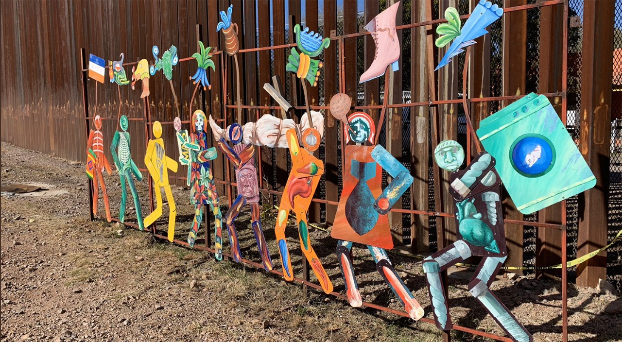 Art installation on the Mexican side of the border fence at Nogales (Photo by Carla Monteiro ’19)