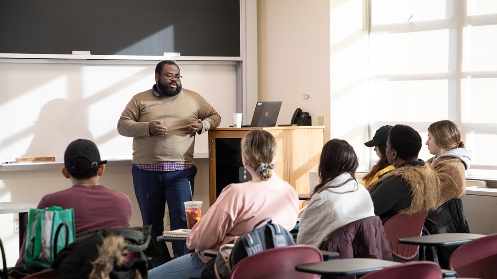 A photo of Samuel Bradley, Jr. in class in spring 2020