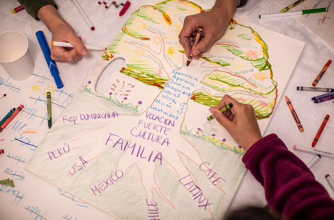 Students make a drawing at the LLI retreat