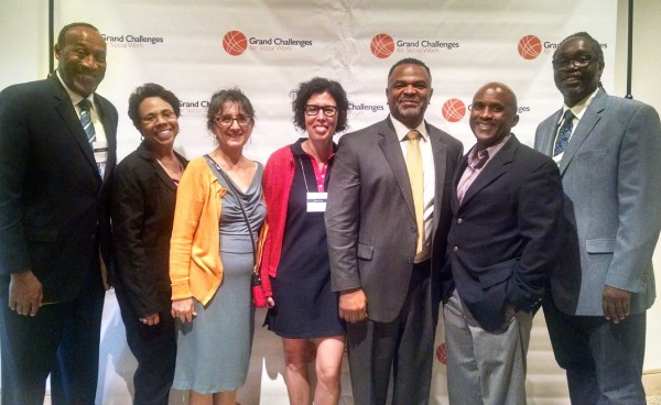 Ruth McRoy (second from left) and Rocío Calvo (center) pictured with other attendees to the Grand Challenges Policy Conference.