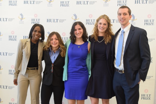 (Left to Right) Dana Loatman, Raya Al Ageel, Francesca Longo, Stephanie Brueck and Greg Cassoli participated in the Hult Prize Foundation Social Enterprise Competition. Loatman, Brueck, and Cassoli are BCSSW students. Al Ageel is at the Carroll School, and Longo is at the Lynch School.