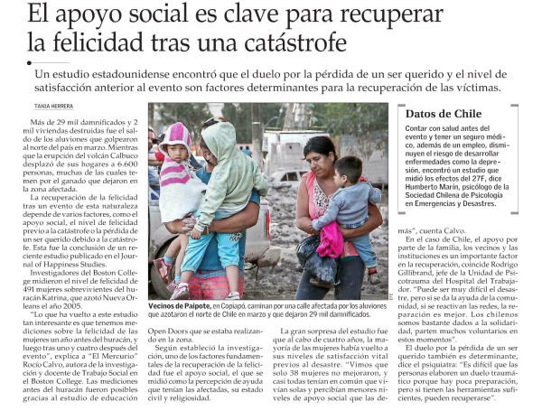 El Mercurio, a major national daily in Chile, highlighted Calvo’s research.