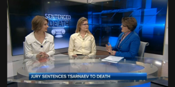 Dearing (left) on New England Cable News, discussing the Tsarnaev sentencing verdict.