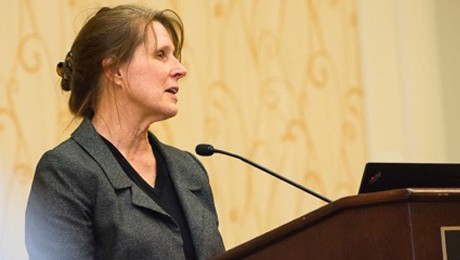 Marcie Pitt-Catsouphes presents the keynote at the 2015 SSWR annual meeting (photo courtesy Alexander Aleman).