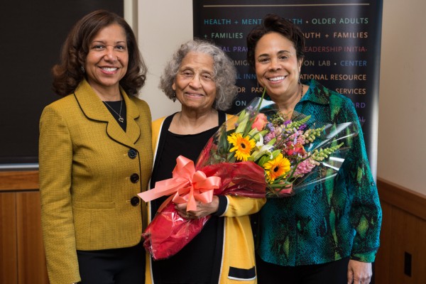 (left to right) UConn Dean of Social Work Salome Raheim, Professor Emeritus Elaine Pinderhughes, and Professor Ruth McRoy