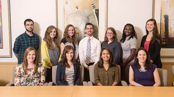 The first group of student HRSA grant winners. First row seated (left to right): Hilary Kunnanz, Megan Van Ness, Mixi Lopez, Megan O’Hara Second row (left to Right): Dan Halloran, Chelsea Goldstein-Walsh, Kate Gasparrini, Dan Rone, Erin Ramsey-Tooher, Bernice Fedestin-Ruiz, Juli Smith