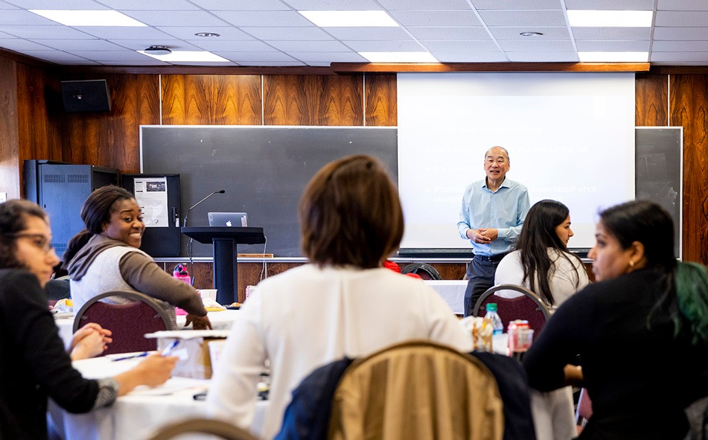 ivory-tower-7-1030x640px.jpg BCSSW Professor David Takeuchi, Dorothy Book Scholar and associate dean for research, presents about navigating the job application process.