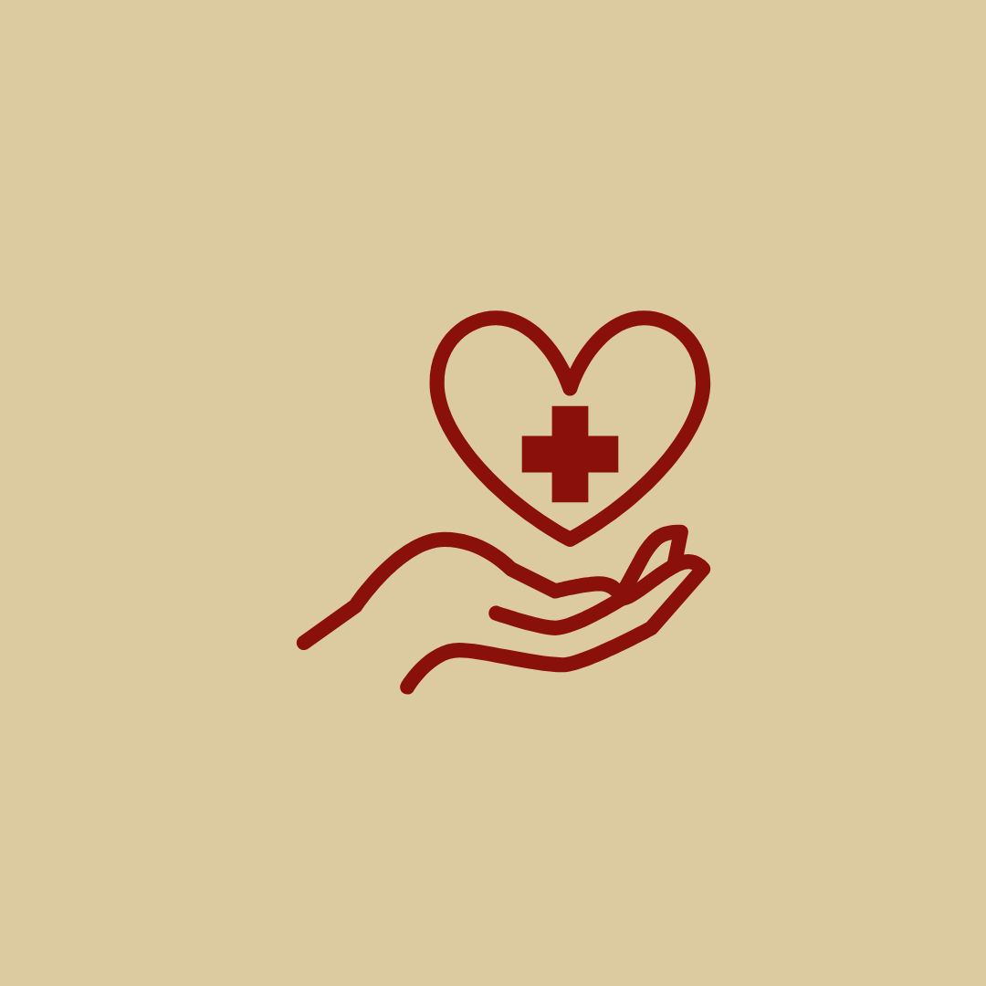 gold background with red cross between open hand