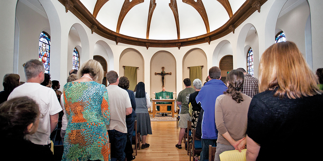 Noon mass in the chapel of the School of Theology and Ministry at 9 Lake Street, part of STM's Summer Institute. Photographed for general usage.