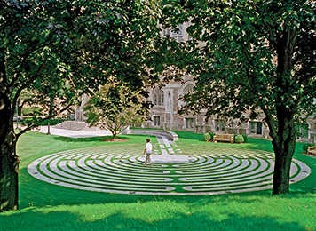 Photo of person walking on a meditation labyrinth