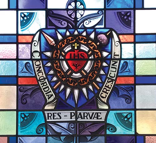 Stained glass seal of the Xaverian Brothers