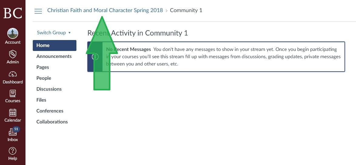 discussion-screen1b Arrow pointing at course name