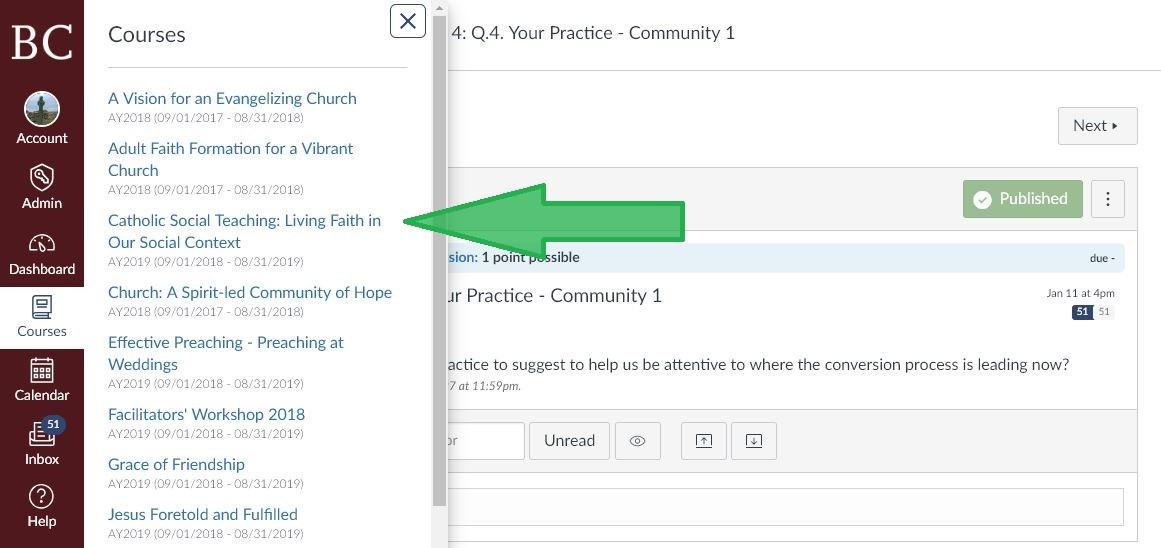 discussion-screen2b Arrow pointing to course name