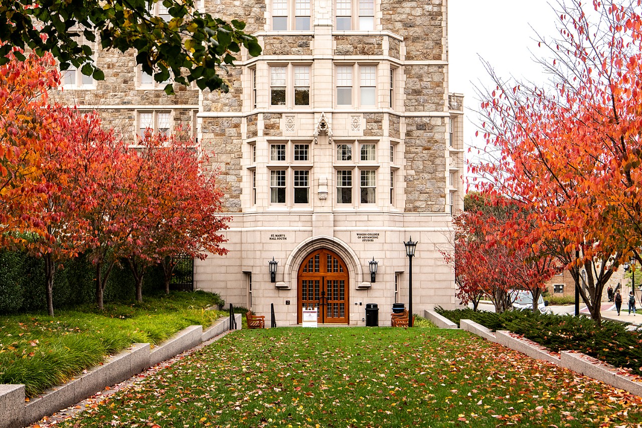 Main entrance to the Woods College of Advancing Studies housed in a section of St. Mary's Hall on the main campus.