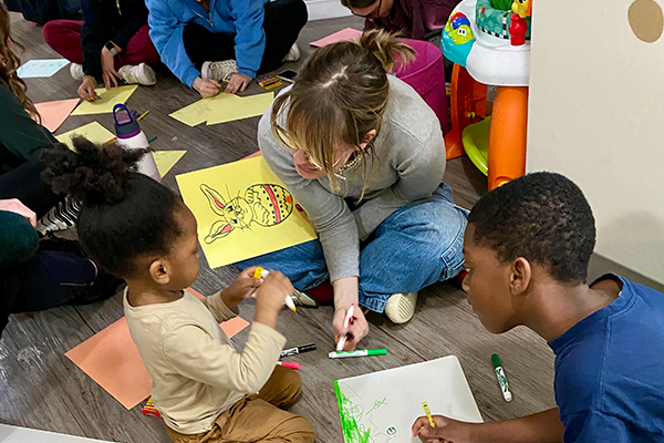 Student and children coloring
