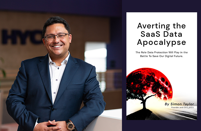 Simont Taylor portrait and "Averting the SaaS Data Apocalypse" book cover
