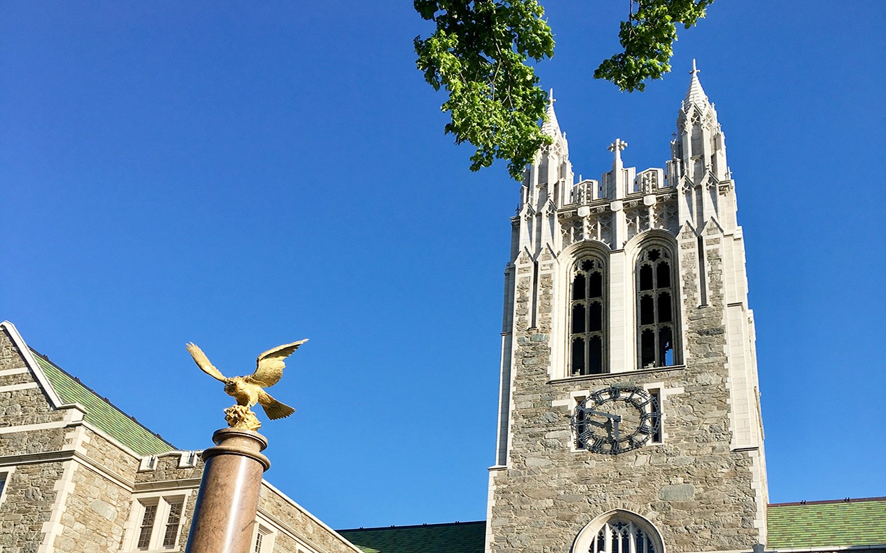 Gasson Hall tower and golden eagle statue