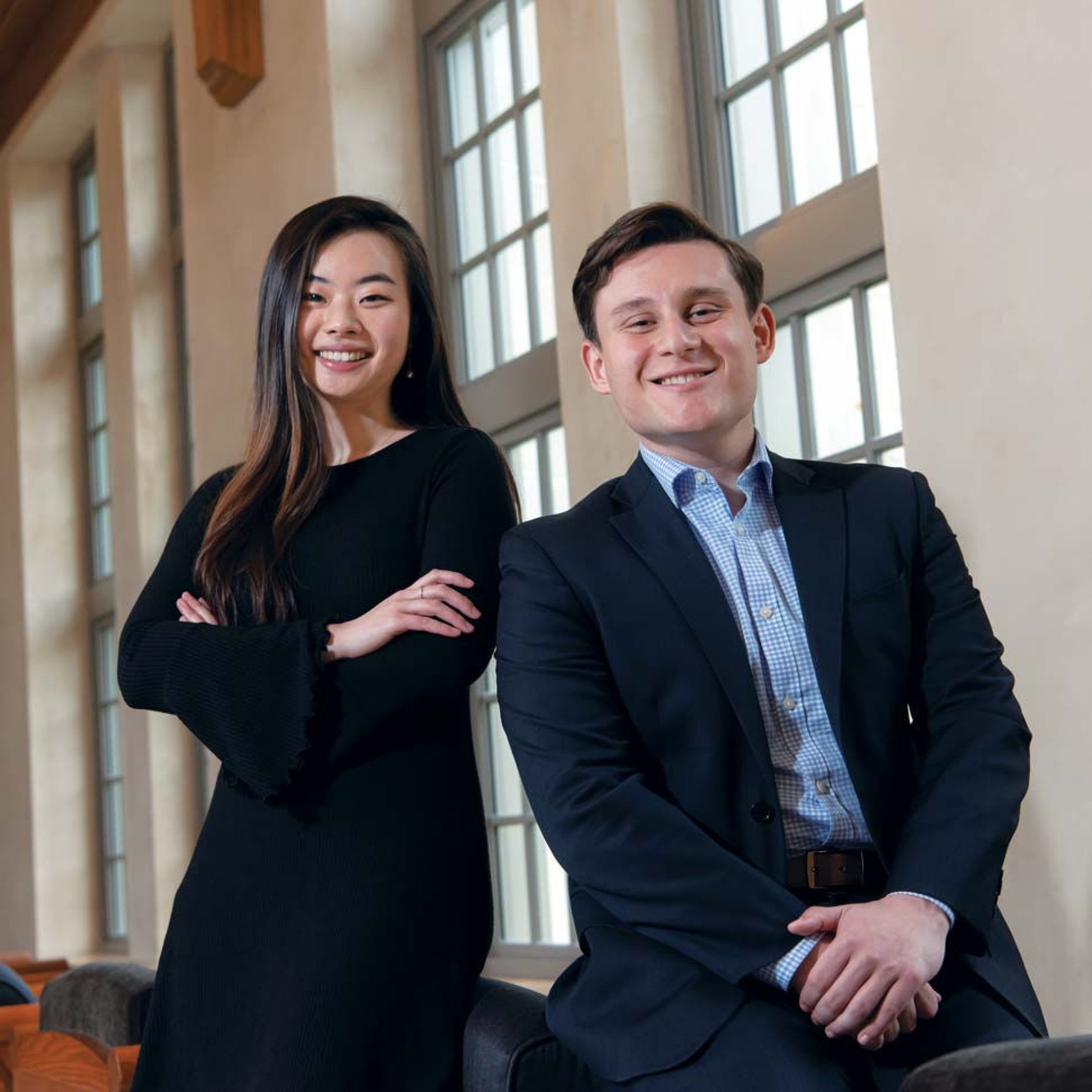 Angela Zhang ’20 and Jesse Rascon ’19 photographed in Stokes Hall.