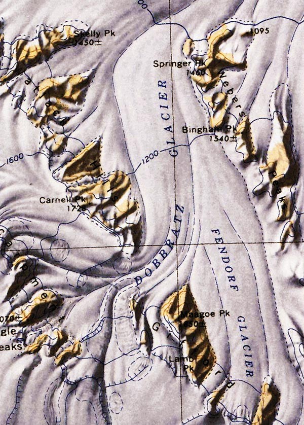 Color map showing the Dobbratz glacier and surrounding features