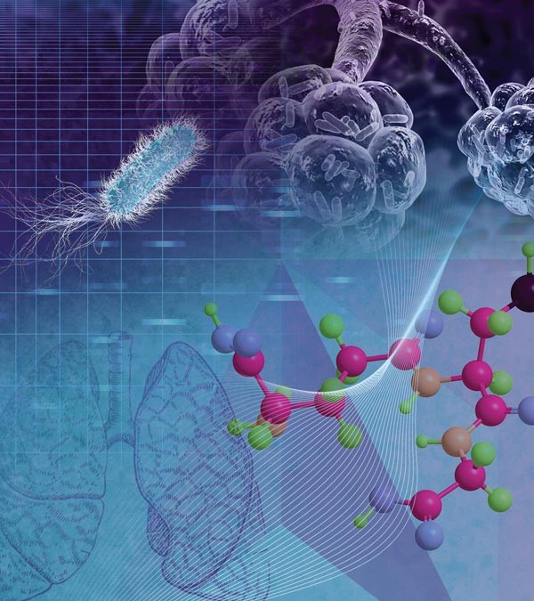 Illustration of antibiotic resistent bacteria and molecular structures