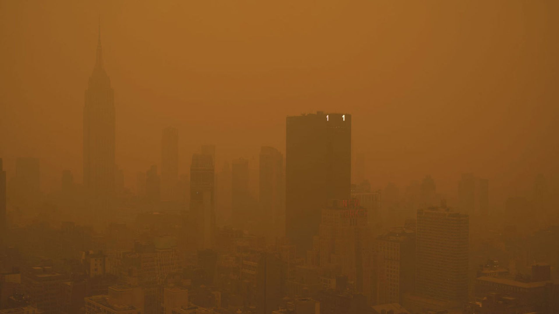 Photo of New York City with murky orange haze